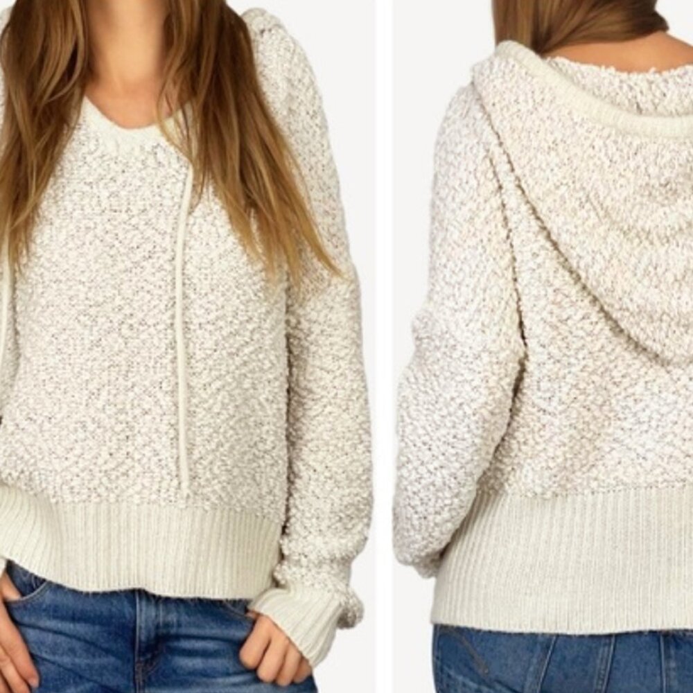 POL ANTHROPOLOGIE CREAM HOODIE SWEATER KNIT COZY SOFT GIRL L